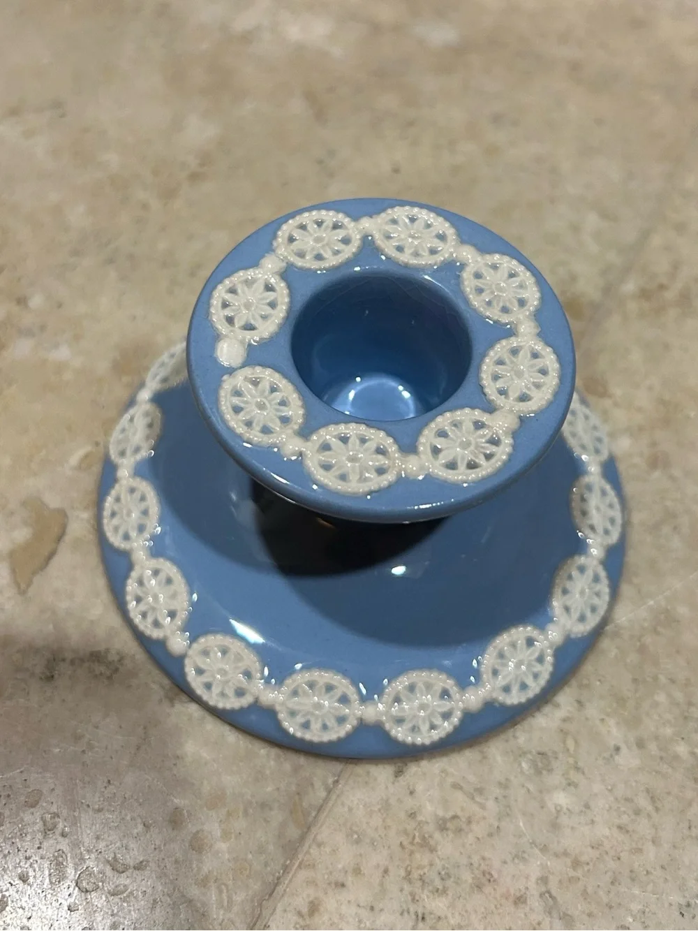 vintage Wedgwood Jasperware blue and white small candlestick holder w/ Lace